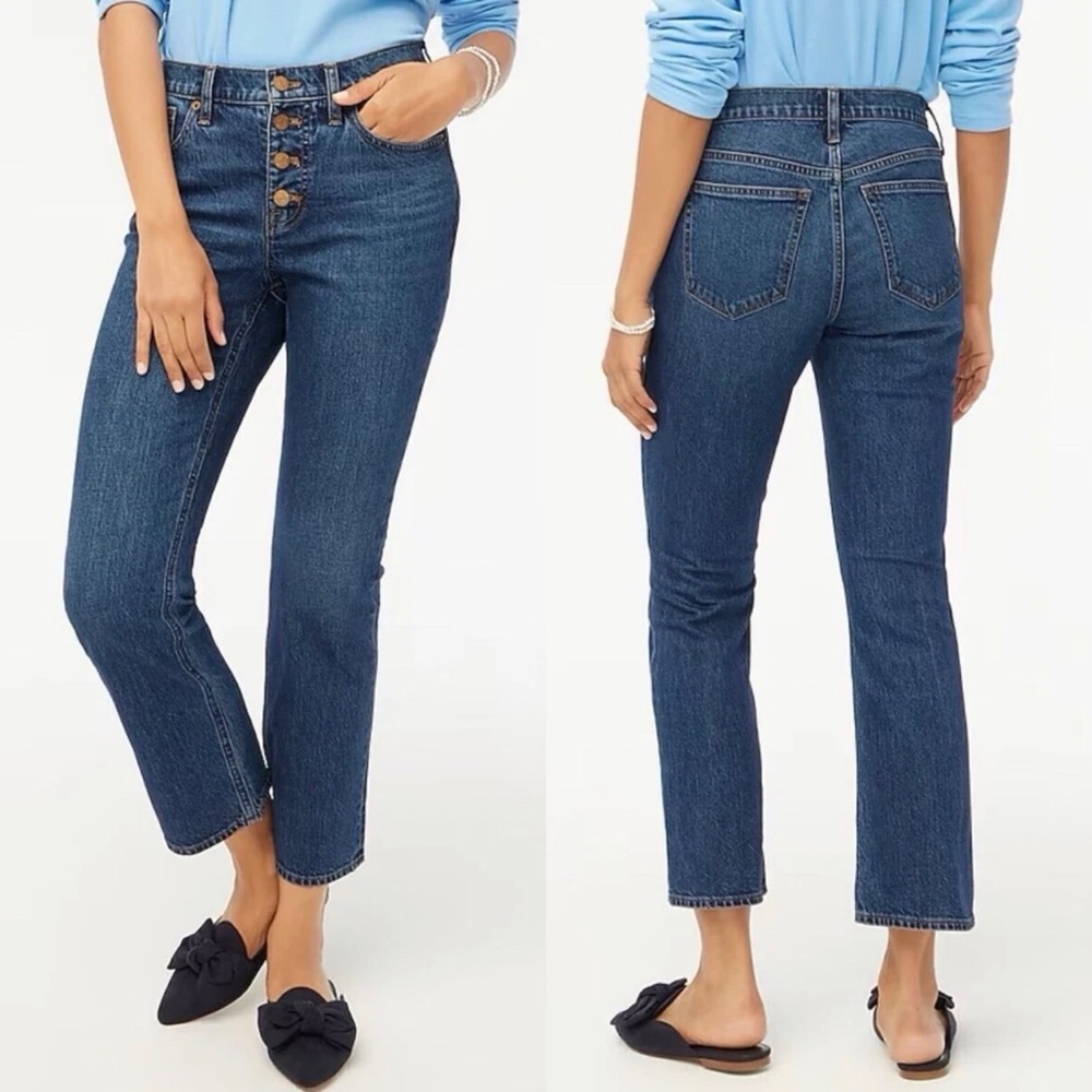 J. CREW Jeans Women’s 30 Blue Button Fly Mid Rise Flare Crop Medium Wash Denim